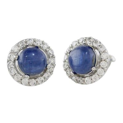 Alternate image for Rhodium Plated Kyanite and Cubic Zirconia Button Earrings Tossing Ocean