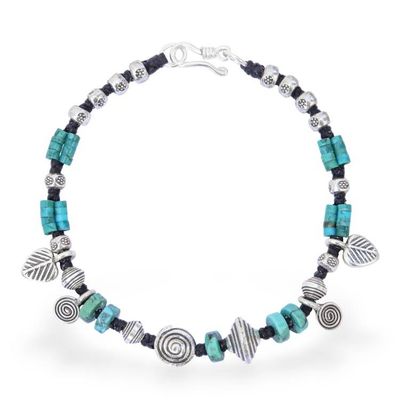 Alternate image for Hill Tribe Reconstituted Turquoise Silver Charm Bracelet Global Rhythm