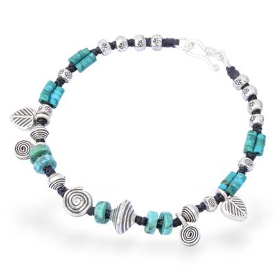 Alternate image for Hill Tribe Reconstituted Turquoise Silver Charm Bracelet Global Rhythm