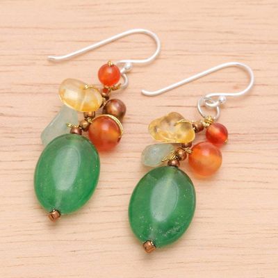 Alternate image for Dangle Earrings with Quartz Chalcedony and Cultured Pearl Honey Spring