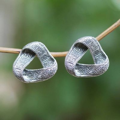 Alternate image for Cultural Sterling Silver Button Earrings from Bali Infinite Songket
