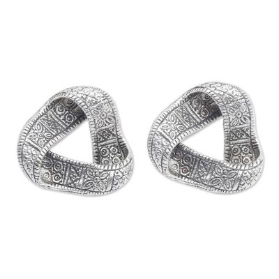 Alternate image for Cultural Sterling Silver Button Earrings from Bali Infinite Songket