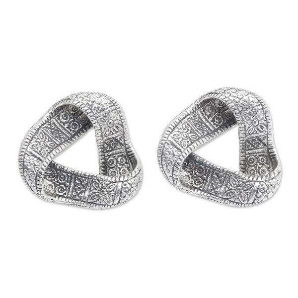 Alternate image for Cultural Sterling Silver Button Earrings from Bali Infinite Songket