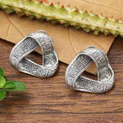 Alternate image for Cultural Sterling Silver Button Earrings from Bali Infinite Songket