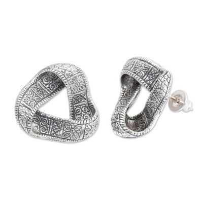 Alternate image for Cultural Sterling Silver Button Earrings from Bali Infinite Songket