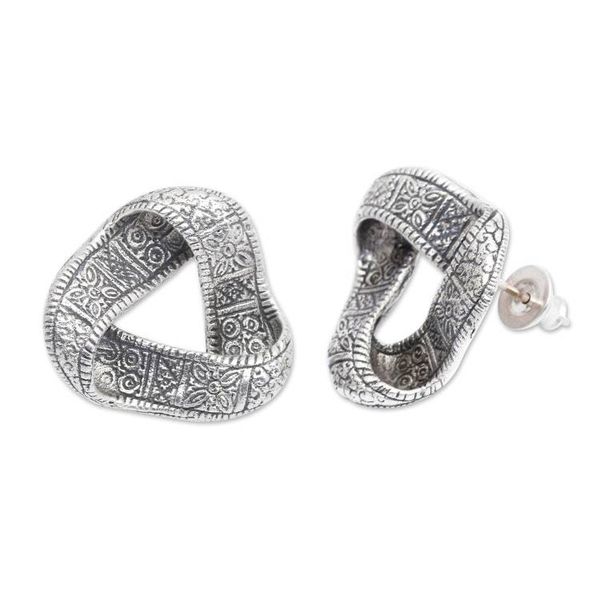 Alternate image for Cultural Sterling Silver Button Earrings from Bali Infinite Songket