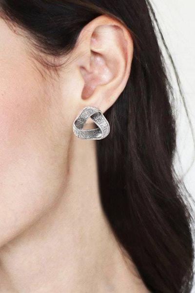 Alternate image for Cultural Sterling Silver Button Earrings from Bali Infinite Songket