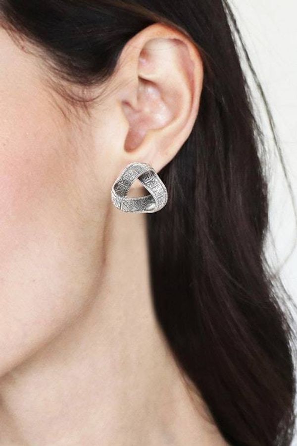Alternate image for Cultural Sterling Silver Button Earrings from Bali Infinite Songket