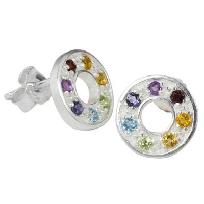 Alternate image for Chakra Wheel Multiple Gemstones on Sterling Silver Earrings Chakra Honor Wheel