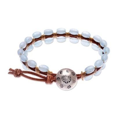 Alternate image for Cool, Blue Quartz and Leather Wristband Bracelet Pa Sak Waters