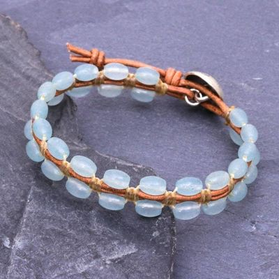 Alternate image for Cool, Blue Quartz and Leather Wristband Bracelet Pa Sak Waters