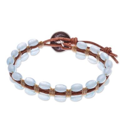 Alternate image for Cool, Blue Quartz and Leather Wristband Bracelet Pa Sak Waters
