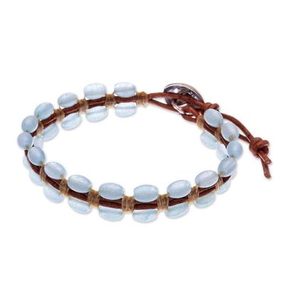 Alternate image for Cool, Blue Quartz and Leather Wristband Bracelet Pa Sak Waters