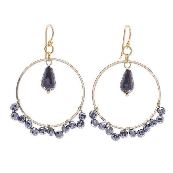 Alternate image for Hand Crafted Gold Plated Onyx and Hematite Dangle Earrings Witching Hour