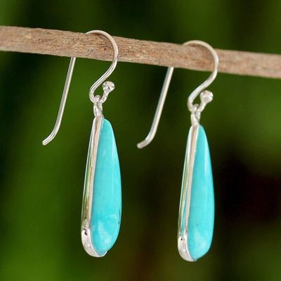 Alternate image for Sterling Silver and Reconstituted Turquoise Dangle Earrings Sky Blue Rain