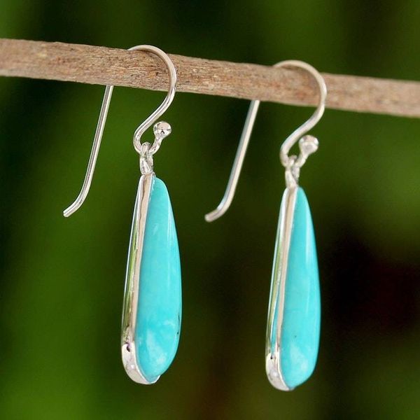 Alternate image for Sterling Silver and Reconstituted Turquoise Dangle Earrings Sky Blue Rain