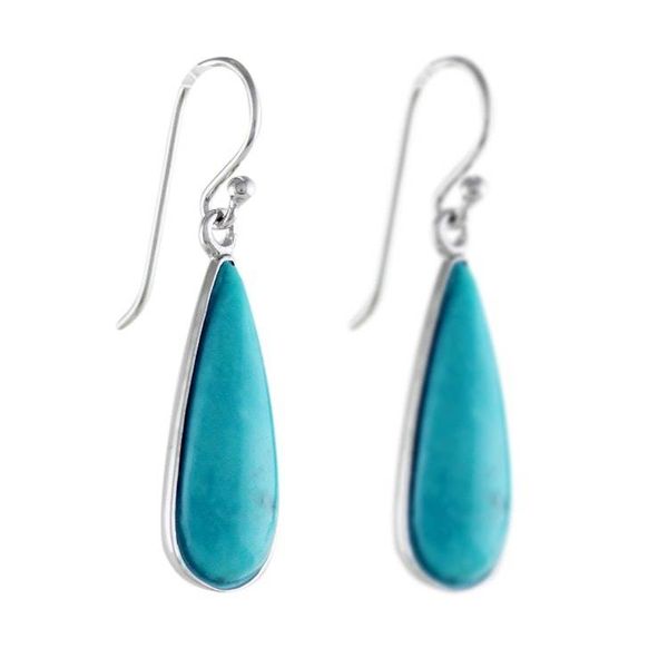 Alternate image for Sterling Silver and Reconstituted Turquoise Dangle Earrings Sky Blue Rain