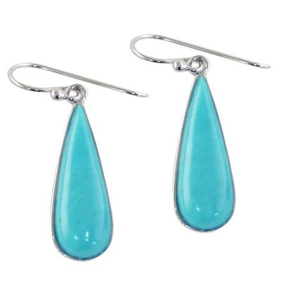 Alternate image for Sterling Silver and Reconstituted Turquoise Dangle Earrings Sky Blue Rain