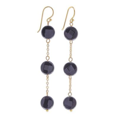 Alternate image for Handmade Gold Plated Onyx Gemstone Dangle Earrings Threefold Moon
