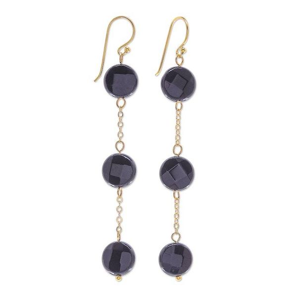 Alternate image for Handmade Gold Plated Onyx Gemstone Dangle Earrings Threefold Moon