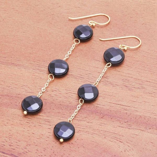 Alternate image for Handmade Gold Plated Onyx Gemstone Dangle Earrings Threefold Moon