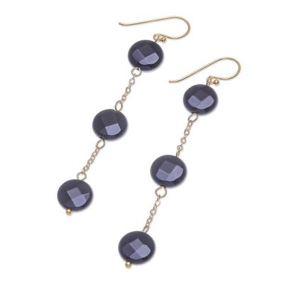 Alternate image for Handmade Gold Plated Onyx Gemstone Dangle Earrings Threefold Moon