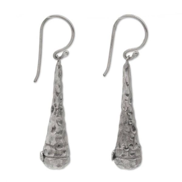 Alternate image for Textured 925 Sterling Silver Dangle Earrings from Bali Beehives