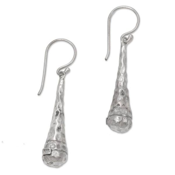 Alternate image for Textured 925 Sterling Silver Dangle Earrings from Bali Beehives