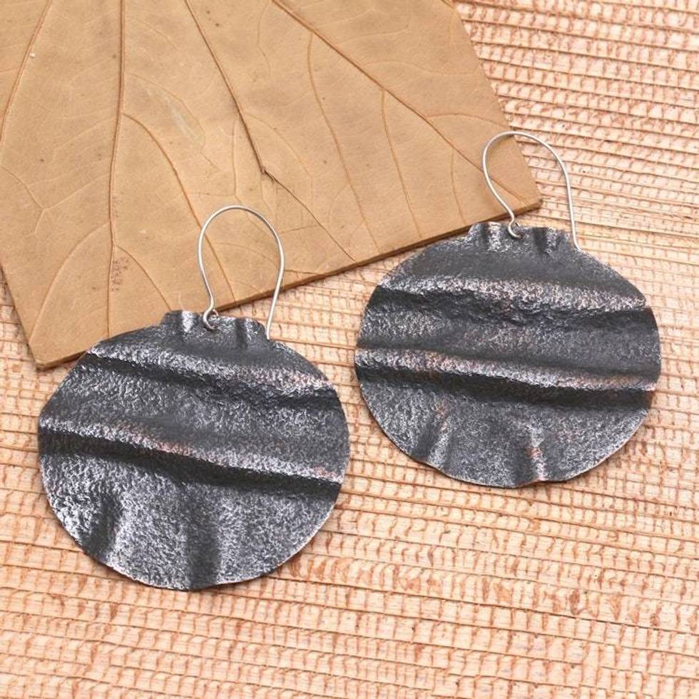 Artisan Crafted Copper Dangle Earrings 'Potato Planting'