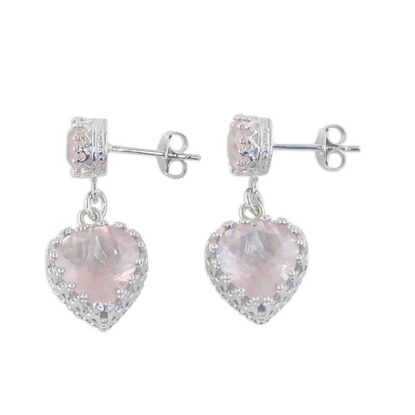 Alternate image for Rhodium Plated Rose Quartz Heart Earrings from Thailand Rosy Hearts