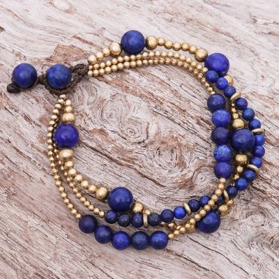 Primary image for Blue Lapis Lazuli and Brass Beaded Bracelet Natural Wonders