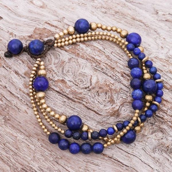 Alternate image for Blue Lapis Lazuli and Brass Beaded Bracelet Natural Wonders