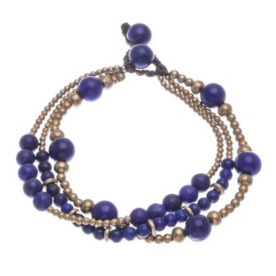 Alternate image for Blue Lapis Lazuli and Brass Beaded Bracelet Natural Wonders