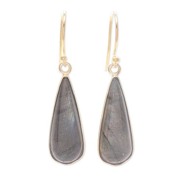 Alternate image for 18k Gold-Plated Drop-Shaped Labradorite Dangle Earrings Tranquil Dew