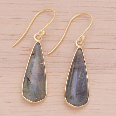 Alternate image for 18k Gold-Plated Drop-Shaped Labradorite Dangle Earrings Tranquil Dew