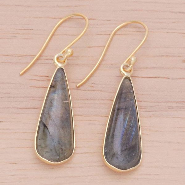 Alternate image for 18k Gold-Plated Drop-Shaped Labradorite Dangle Earrings Tranquil Dew