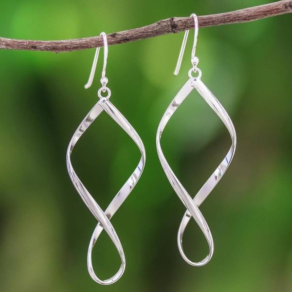 Alternate image for Sterling Silver Spiral Dangle Earrings from Thailand Night Twist