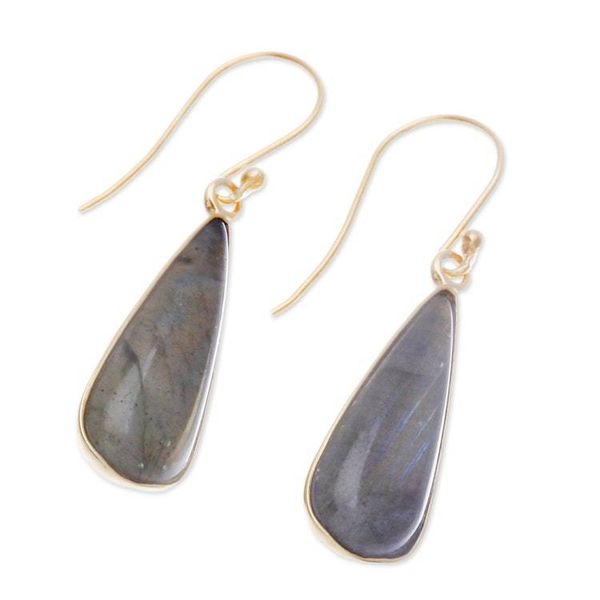 Alternate image for 18k Gold-Plated Drop-Shaped Labradorite Dangle Earrings Tranquil Dew