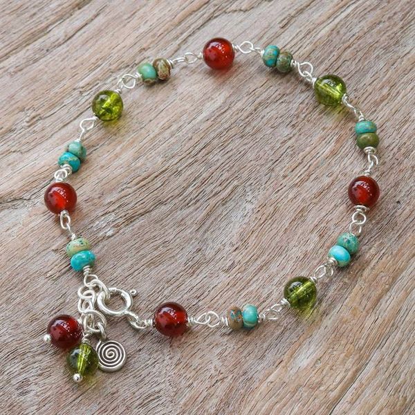 Alternate image for Multi-Gemstone Beaded Bracelet with Swirl Charm Youthful Swirl