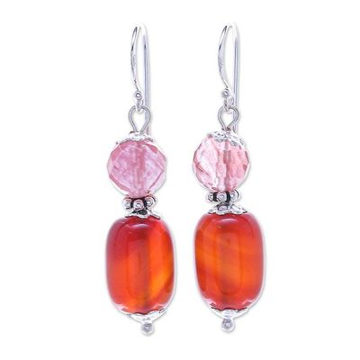 Alternate image for Artisan Crafted Carnelian and Quartz Dangle Earrings Tangerine Day