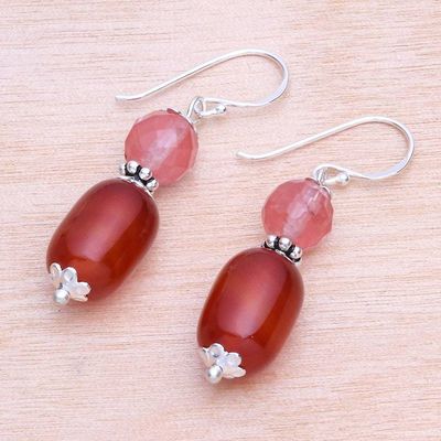 Alternate image for Artisan Crafted Carnelian and Quartz Dangle Earrings Tangerine Day