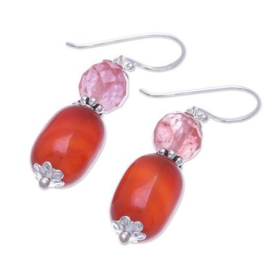 Alternate image for Artisan Crafted Carnelian and Quartz Dangle Earrings Tangerine Day