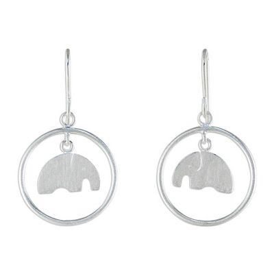 Alternate image for Unique Sterling Silver Dangle Earrings Elephant Circle