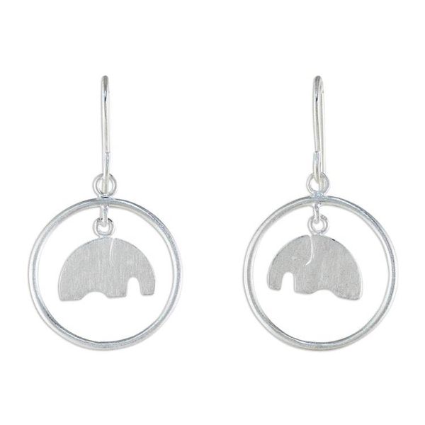 Alternate image for Unique Sterling Silver Dangle Earrings Elephant Circle