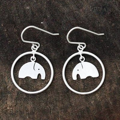 Alternate image for Unique Sterling Silver Dangle Earrings Elephant Circle