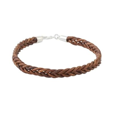 Alternate image for Leather Braided Wristband Bracelet in Mahogany from Thailand Style and Strength in Mahogany