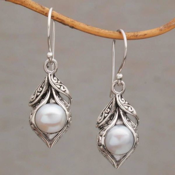 Alternate image for Cultured Freshwater Pearl Dangle Earrings from Bali Moonlit Petals