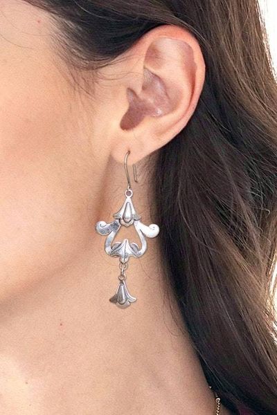 Alternate image for Ornate Handcrafted Sterling Silver Dangle Earrings Colonial Chimes