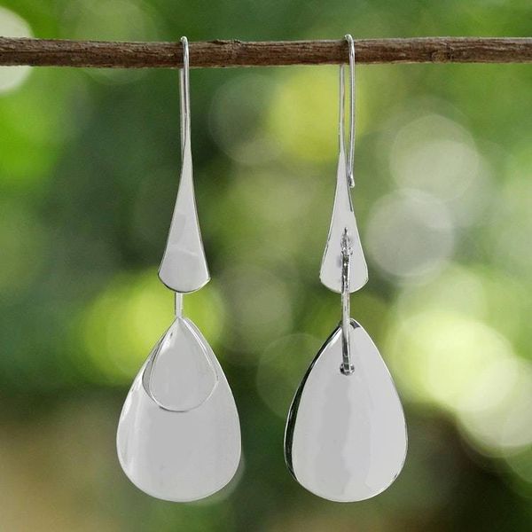 Alternate image for Sterling Silver Thai Modern Drop Shaped Dangle Earrings Raindrop Dreams
