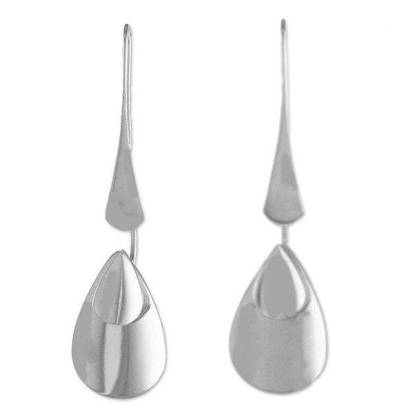 Alternate image for Sterling Silver Thai Modern Drop Shaped Dangle Earrings Raindrop Dreams